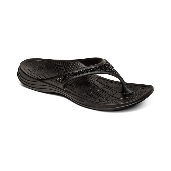 Aetrex Women's Fiji Orthotic Flip Flops Black Sandals UK 7091-475